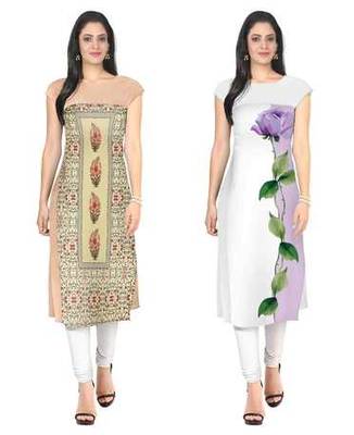 Peach and white faux crepe printed stitched kurti 1