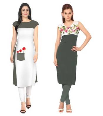 White and grey faux crepe printed stitched kurti 1