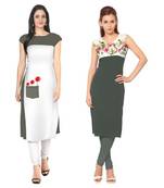 White and grey faux crepe printed stitched kurti