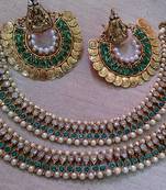 Designer Green colour  Anklets with Green colour Earings 