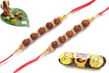Maroon different stone beads and metallic casting rakhi with chocolates 1