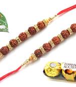 Maroon different stone beads and metallic casting rakhi with chocolates