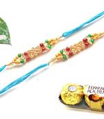 Multicolour different stone beads and metallic casting rakhi with chocolates