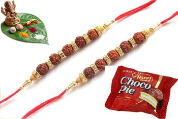 Multicolour different stone beads and metallic casting rakhi with chocolates 1
