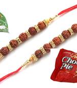 Multicolour different stone beads and metallic casting rakhi with chocolates