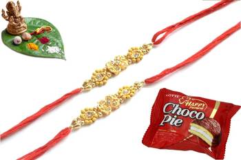 Multicolour different stone beads and metallic casting rakhi with chocolates 1