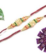 Multicolour different stone beads and metallic casting rakhi with chocolates