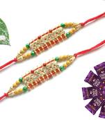 Multicolour different stone beads and metallic casting rakhi with chocolates