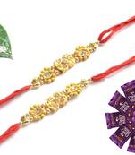 Multicolour different stone beads and metallic casting rakhi with chocolates