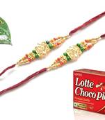 Multicolour different stone beads and metallic casting rakhi with chocolates