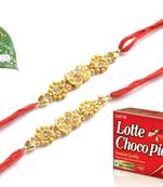 Multicolour different stone beads and metallic casting rakhi with chocolates