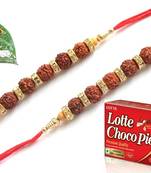 Multicolour different stone beads and metallic casting rakhi with chocolates