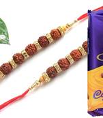 Multicolour different stone beads and metallic casting rakhi with chocolates