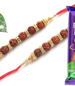 Multicolour different stone beads and metallic casting rakhi with chocolates