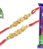 Multicolour different stone beads and metallic casting rakhi with chocolates