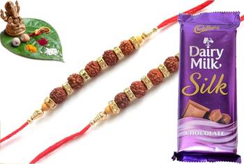 Multicolour different stone beads and metallic casting rakhi with chocolates 1