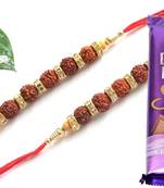 Multicolour different stone beads and metallic casting rakhi with chocolates