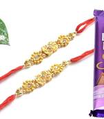 Multicolour different stone beads and metallic casting rakhi with chocolates