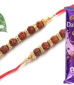 Multicolour different stone beads and metallic casting rakhi with chocolates