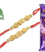 Multicolour different stone beads and metallic casting rakhi with chocolates