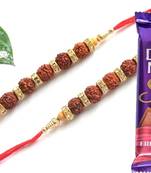 Multicolour different stone beads and metallic casting rakhi with chocolates