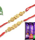 Multicolour different stone beads and metallic casting rakhi with chocolates