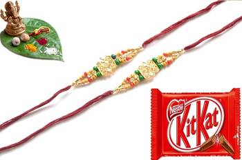 Multicolour different stone beads and metallic casting rakhi with chocolates 1