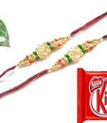 Multicolour different stone beads and metallic casting rakhi with chocolates