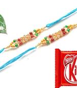 Multicolour different stone beads and metallic casting rakhi with chocolates