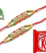 Multicolour different stone beads and metallic casting rakhi with chocolates
