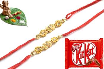 Multicolour different stone beads and metallic casting rakhi with chocolates 1