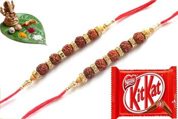 Multicolour different stone beads and metallic casting rakhi with chocolates 1