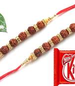 Multicolour different stone beads and metallic casting rakhi with chocolates