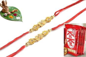 Multicolour different stone beads and metallic casting rakhi with chocolates 1