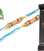 Multicolour different stone beads and metallic casting rakhi with chocolates