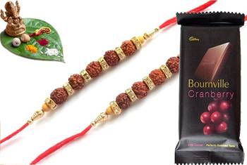 Multicolour different stone beads and metallic casting rakhi with chocolates 1