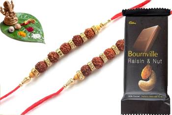 Multicolour different stone beads and metallic casting rakhi with chocolates 1