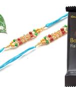Multicolour different stone beads and metallic casting rakhi with chocolates