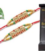 Multicolour different stone beads and metallic casting rakhi with chocolates