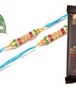 Multicolour different stone beads and metallic casting rakhi with chocolates
