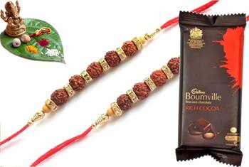 Multicolour different stone beads and metallic casting rakhi with chocolates 1