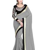 grey embroidered georgette saree With Blouse
