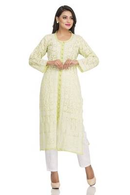 Ada Green Faux Georgette Hand Embroidered  Lucknowi Chikankari Kurti 2