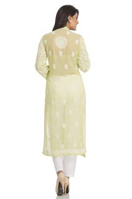 Ada Green Faux Georgette Hand Embroidered  Lucknowi Chikankari Kurti 3