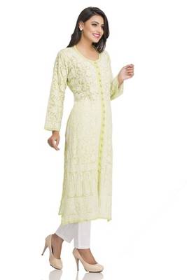 Ada Green Faux Georgette Hand Embroidered  Lucknowi Chikankari Kurti 4