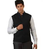 Navy blue solid blended fabric koti for men