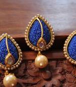Lovely Designer Rose Carved Blue Pendant Set