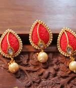 Lovely Designer Rose Carved Red Pendant Set