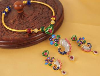 Lovely Handmade Cz Meenakari Pendant Necklace Set 1
