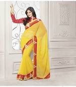 Yellow Georgette With Red Border Zareen Khan Saree 5115